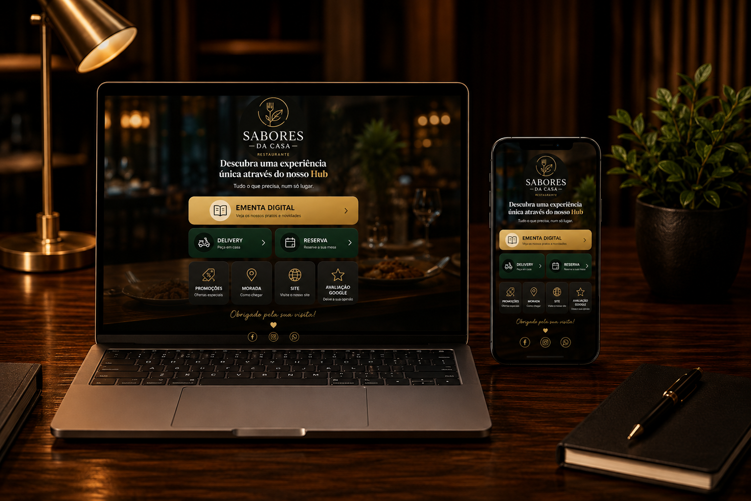 Laptop and smartphone showing a restaurant digital hub
