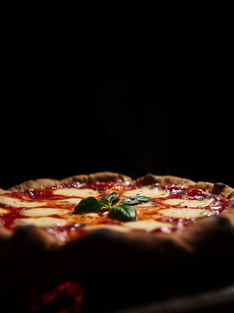 Pizza saída do forno a lenha com manjericão fresco